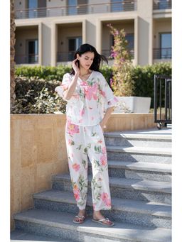 SAY - Women White Printed Night Suit (Set of 2)