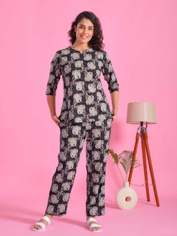 SAY - Women Black Printed Night Suit (Set of 2)