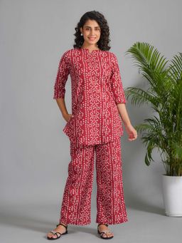 SAY - Women Red Printed Night Suit (Set of 2)