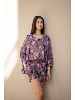 SAY - Women Purple Stripes Night Suit (Set of 3)