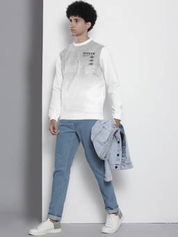 The Indian Garage Co - Men Regular Fit Printed Crew Neck White Sweatshirt