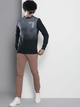 The Indian Garage Co - Men Regular Fit Printed Crew Neck Black Sweatshirt