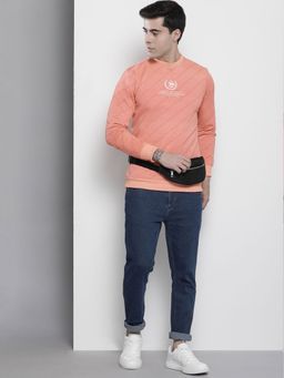 The Indian Garage Co - Men Regular Fit Textured Crew Neck Pink Sweatshirt