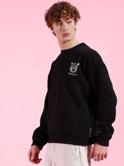 The Indian Garage Co - Men Oversized Fit Printed Crew Neck Black Sweatshirt