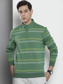 The Indian Garage Co - Men Regular Fit Stripes High Neck Green Sweatshirt