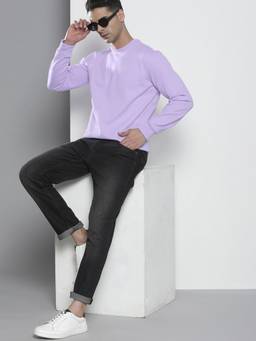 The Indian Garage Co - Men Regular Fit Solid Crew Neck Purple Sweatshirt