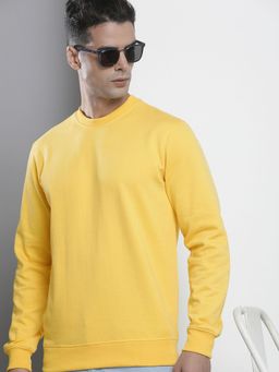 The Indian Garage Co - Men Regular Fit Solid Crew Neck Yellow Sweatshirt
