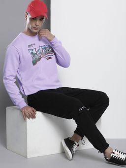 The Indian Garage Co - Men Regular Fit Printed Crew Neck Purple Sweatshirt