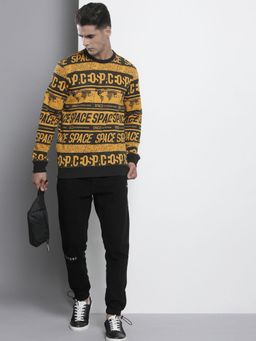 The Indian Garage Co - Men Regular Fit Typography Crew Neck Mustard Sweatshirt