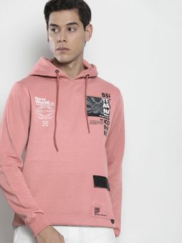 The Indian Garage Co - Men Regular Fit Printed Pink Hoodie