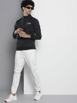 The Indian Garage Co - Men Regular Fit Stripes High Neck Black Sweatshirt