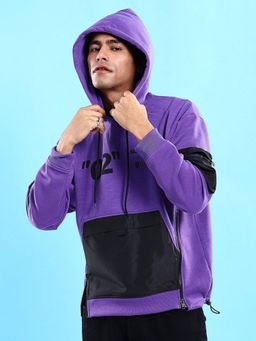 The Indian Garage Co - Men Oversized Fit Printed Purple Hoodie