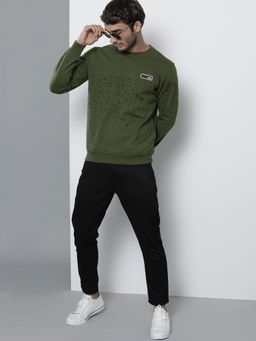 The Indian Garage Co - Men Regular Fit Typography Crew Neck Olive Sweatshirt