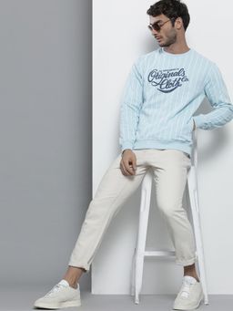 The Indian Garage Co - Men Regular Fit Stripes Crew Neck Blue Sweatshirt