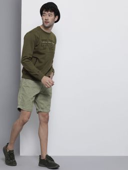 The Indian Garage Co - Men Regular Fit Printed Crew Neck Olive Sweatshirt