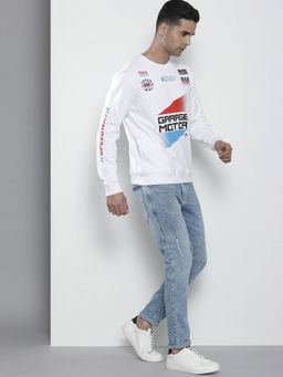 The Indian Garage Co - Men Regular Fit Printed Crew Neck White Sweatshirt