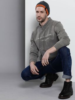 The Indian Garage Co - Men Regular Fit Typography High Neck Charcoal Sweatshirt