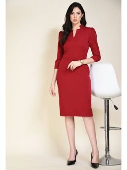 Exude - Grace Puff Sleeves Sheath Dress - Red