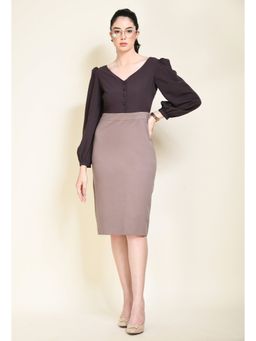 Exude - Style Colour Blocked Sheath Dress - Camel Beige & Coffee Brown
