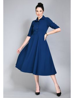 Exude - Serenity Fit And Flared Shirt Midi Dress - Royal Blue