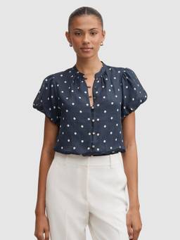Forever New - Women Blue Polka Dots Ramie Top