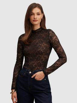 Forever New - Women Black Textured Polyamide Bodysuit