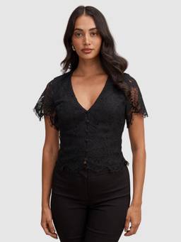 Forever New - Women Black Self Design Polyamide Top