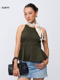 The Souled Store - Women Green Solid/Plain Cotton/Elastane Top