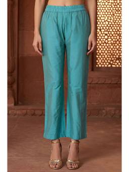 Aurelia - Women Teal Solid/Plain Viscose Pant