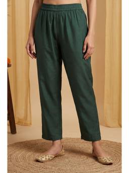 Aurelia - Women Teal Solid/Plain Viscose Blend Pant