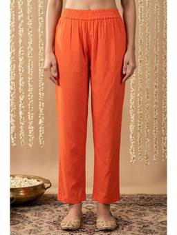 Aurelia - Women Orange Solid/Plain Rayon Pant