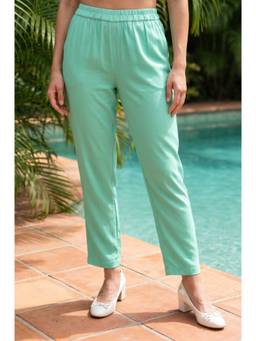Aurelia - Women Green Solid/Plain Rayon Pant