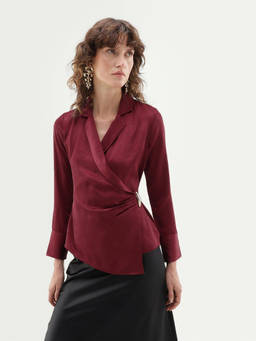 RAREISM - Women Burgundy Self Design Polyester Satin Top