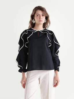 RAREISM - Women Black Solid/Plain Cotton Blend Top
