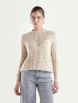 RAREISM - Women Off White Textured Acrylic Blend Sweater