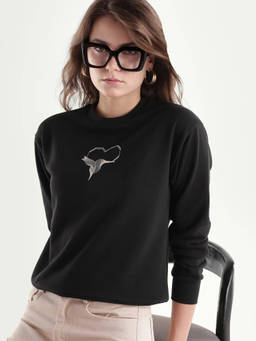 RAREISM - Women Black Printed Cotton Blend Sweatshirt
