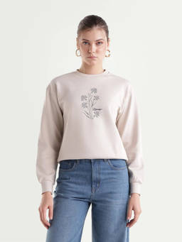 RAREISM - Women Beige Floral Cotton Blend Sweatshirt