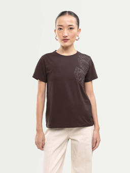 RAREISM - Women Brown Floral Cotton Blend T-Shirt