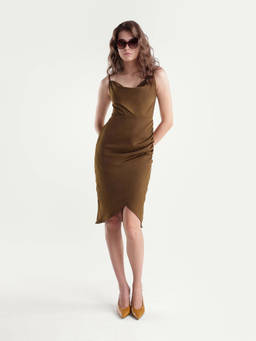RAREISM - Women Gold Solid/Plain Polyester Dress