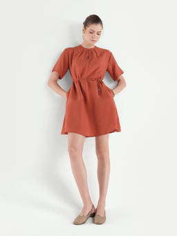 RAREISM - Women Rust Solid/Plain Viscose Blend Dress
