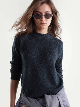 RAREISM - Women Navy Blue Textured Acrylic Blend Sweater