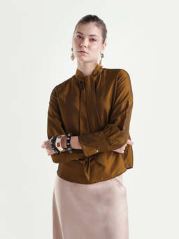 RAREISM - Women Gold Solid/Plain Viscose Blend Top