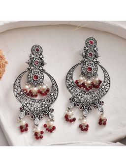 Voylla - Abharan Red Pearls and Stones Drop Earrings