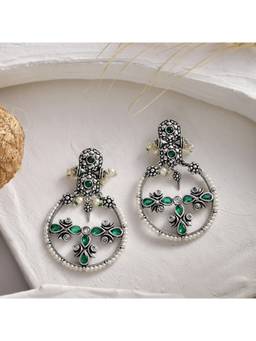 Voylla - Abharan Green Pearls Floral Earrings