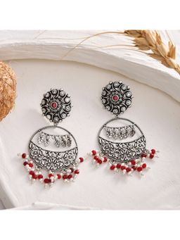 Voylla - Abharan Red and White Stones and Pearls Drop Earrings