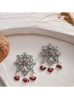 Voylla - Abharan White and Red Stones Drop Earrings