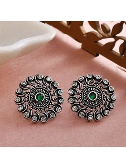 Voylla - Abharan Green and White Round Cut Stones Stud Earrings