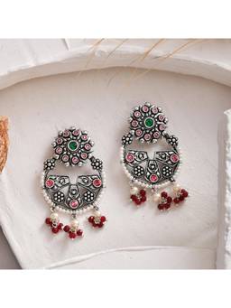 Voylla - Abharan Pink Stones and White Pearls Floral Earrings