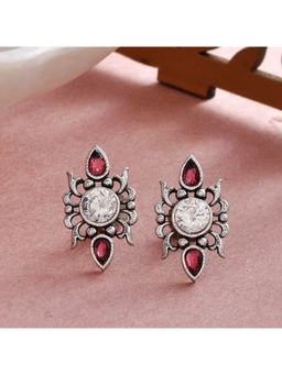 Voylla - Abharan Casual White and Red Stones Stud Earrings
