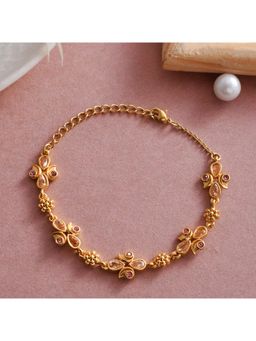 Voylla - Abharan Teardrop Cut Pink Stones Gold Plated Bracelet